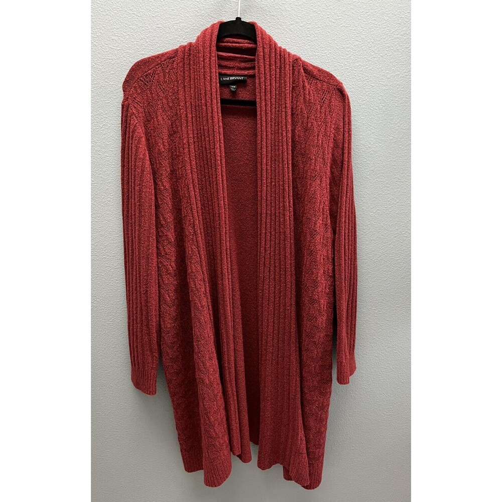 Lane Bryant Women's Open Long Cardigan Rib Knit Sweater 14/16 Plus Size Rust Red
